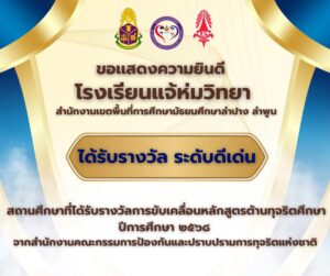 โรงเรียนแจ้ห่มวิทยาได้รับรางวัลการขับเคลื่อนหลักสูตรต้านทุจริตศึกษา ปีการศึกษา ๒๕๖๘ ระดับดีเด่น และ ได้รับรางวัลจากการประกวด “แนวปฏิบัติที่เป็นเลิศ (Best Practice)” ด้านการพัฒนาคุณภาพการศึกษา ตามโครงการน้อมนำพระบรมราโชบายด้านการศึกษาในหลวงรัชกาลที่ ๑๐ และพระบรมวงศานุวงศ์ สู่การบูรณาการเพื่อการจัดการเรียนรู้ในสถานศึกษา ประจำปี ๒๕๖๘